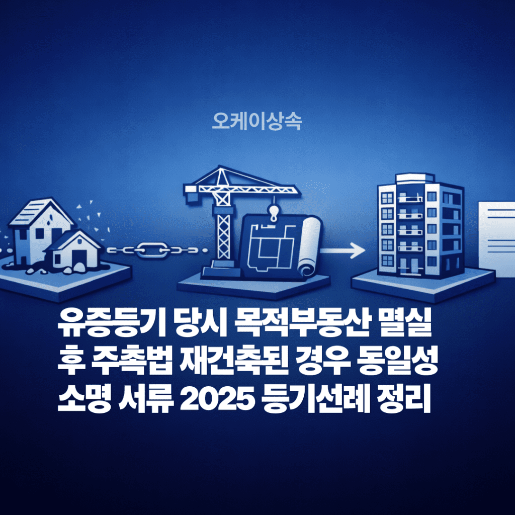 유증등기 당시 목적부동산 멸실 후 주촉법 재건축된 경우 동일성 소명 서류 2025 등기선례 정리 2 유증등기 당시 목적부동산 멸실 후 주촉법 재건축된 경우 동일성 소명 서류 2025 등기선례 정리