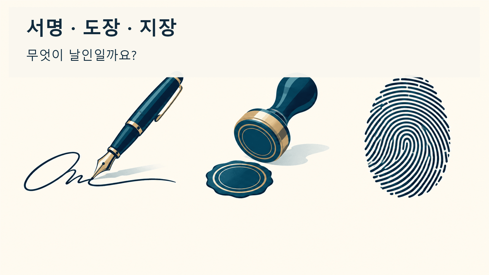 서명, 도장, 지장 세 표시를 나란히 비교한 일러스트