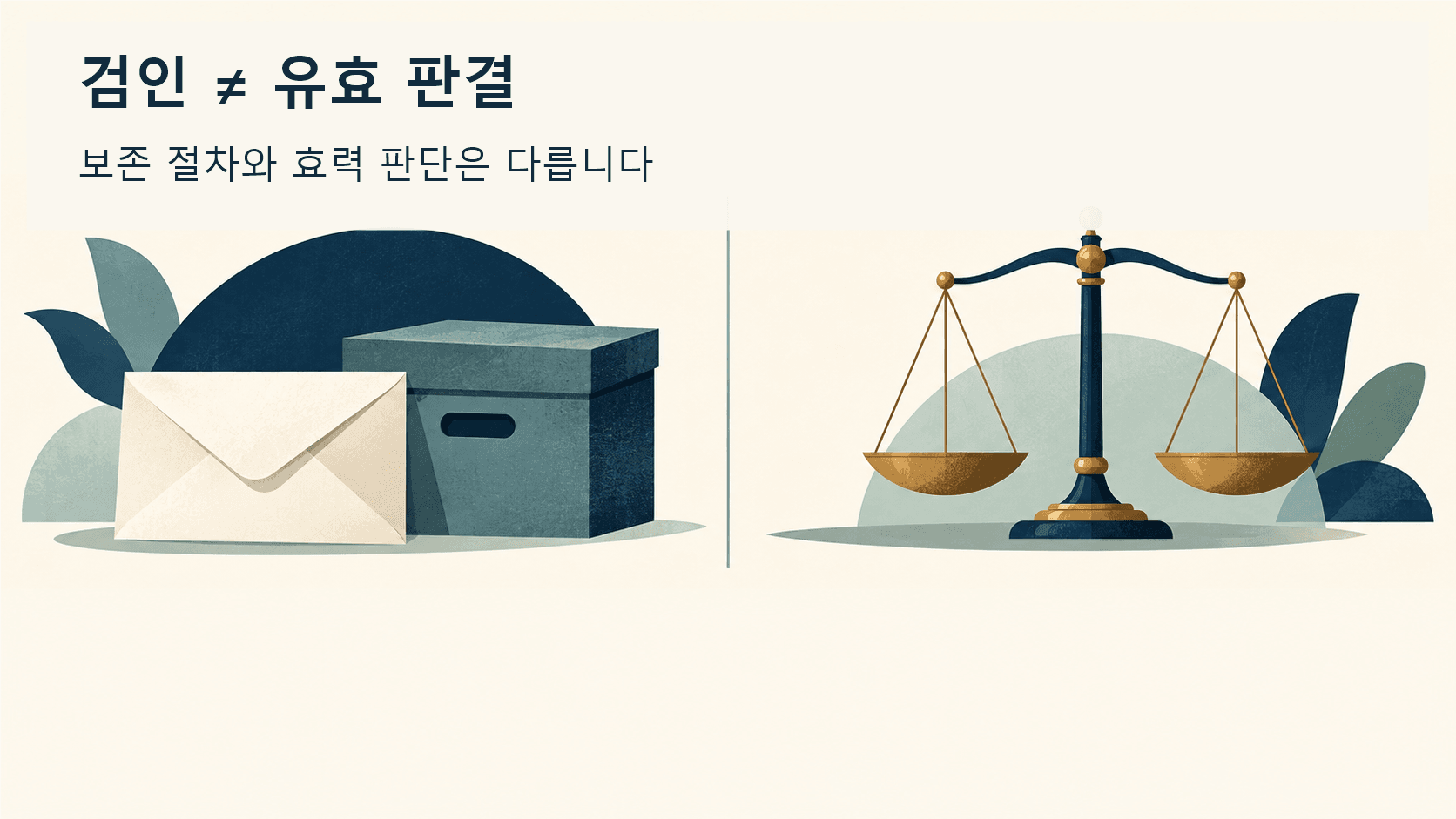 검인의 보존 절차와 유언 효력 판단을 구분한 저울 일러스트