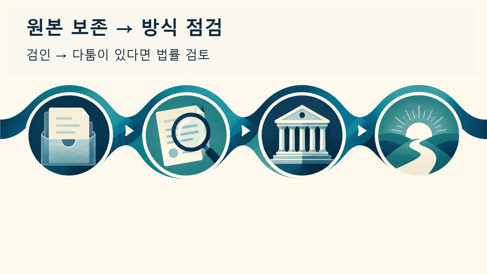 원본 보존부터 방식 점검, 검인과 다툼 검토까지 네 단계의 그림