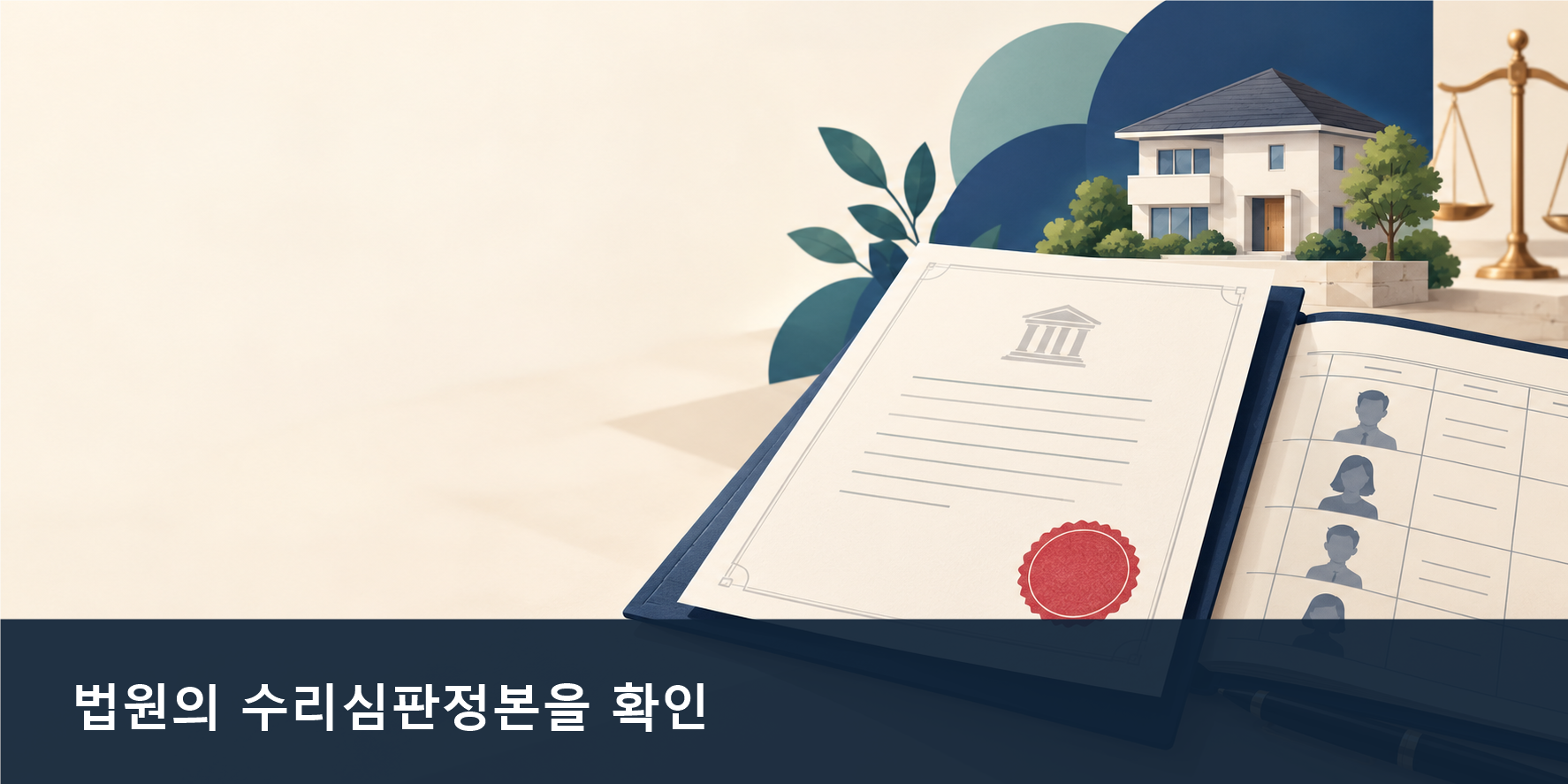 법원 상속포기 수리심판정본과 부동산 등기서류를 함께 확인하는 그림