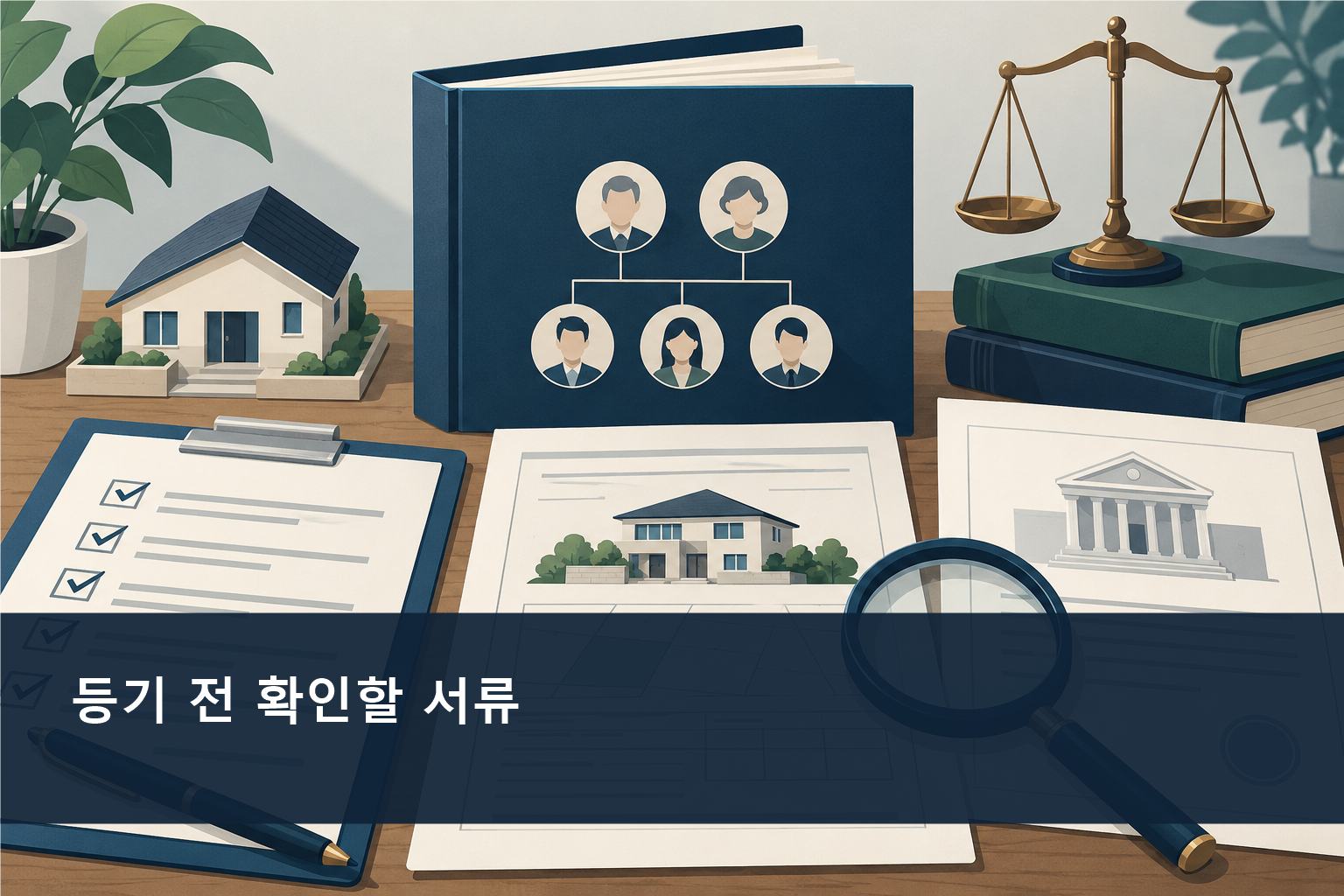 상속인 관계서류, 협의서, 수리심판정본과 등기사항증명서 점검 이미지